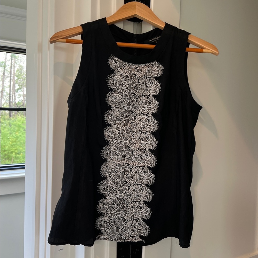 Nanette Lepore Black Top with White Lace Accent